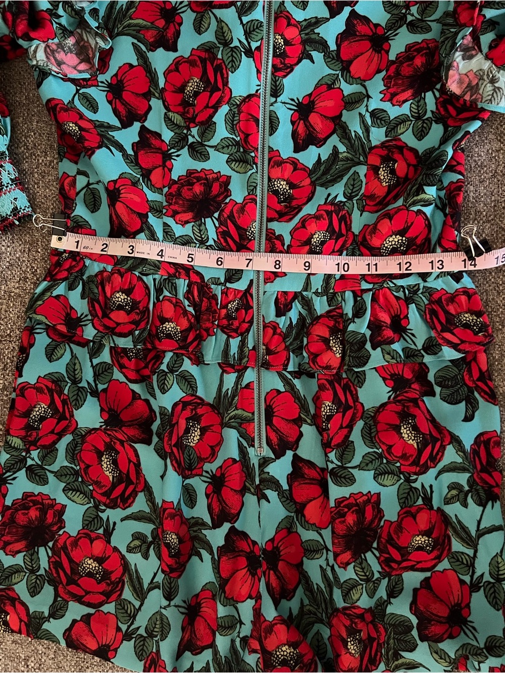 Alice + Olivia Teal Romper with Red Floral Print - Picture 8 of 9